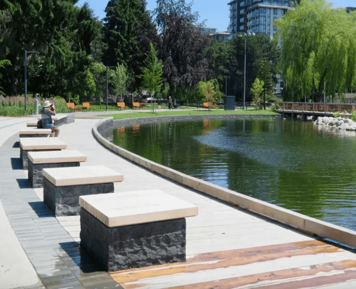 Finished stone promenade at Minoru Lakes