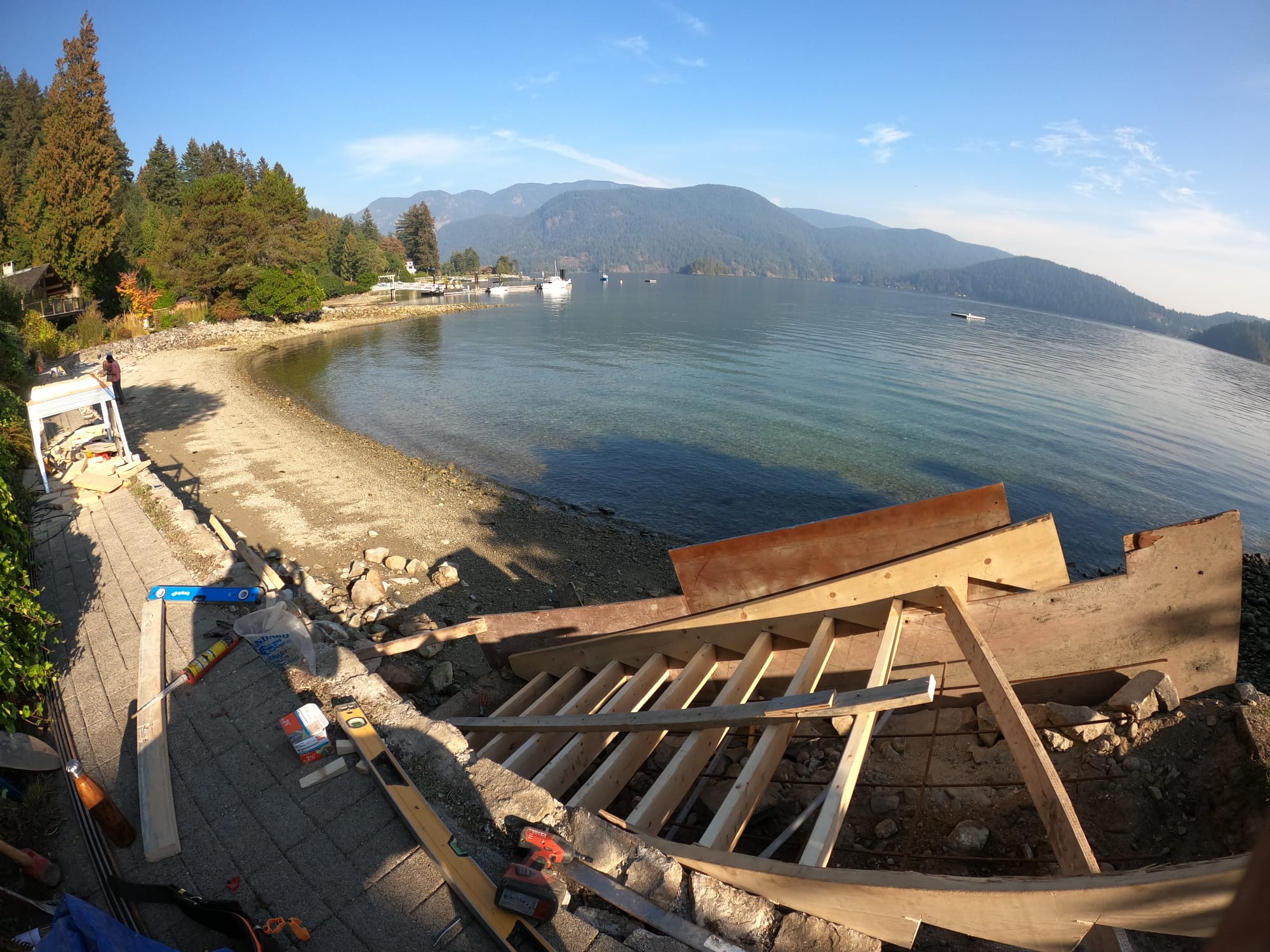 Private waterfront stone seawall — Indian Arm