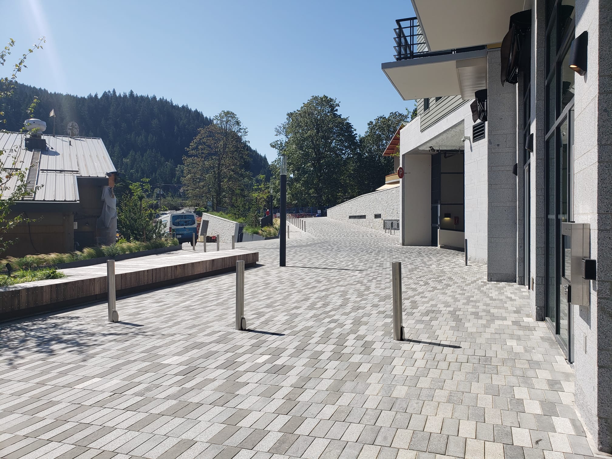 Paver walkway with stainless bollards — Sewell's Landing