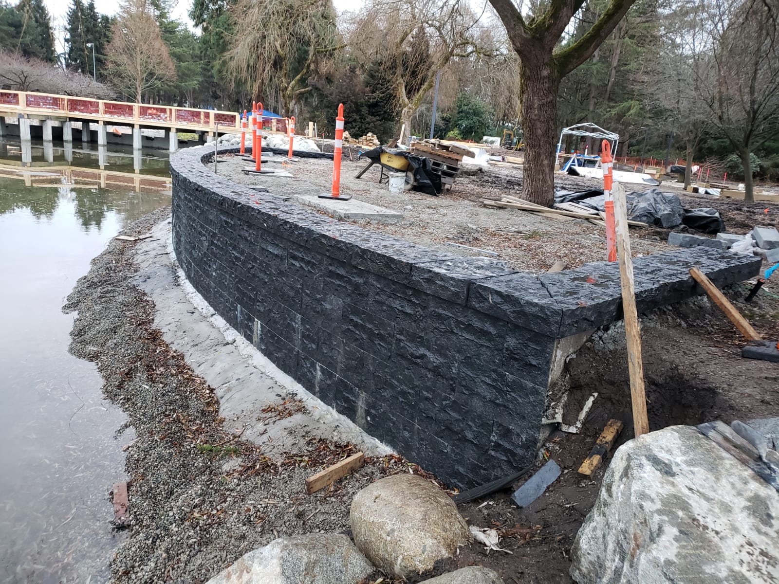 Curved Basalt Seat Wall